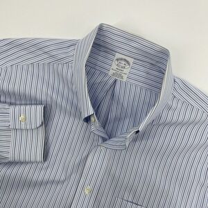 Brooks Brothers Dress Shirt Mens 15.5 35 Blue Regent Supima Striped Business
